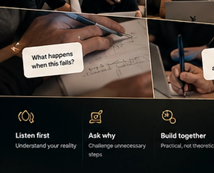 Close-up of hands, notes and a working discussion