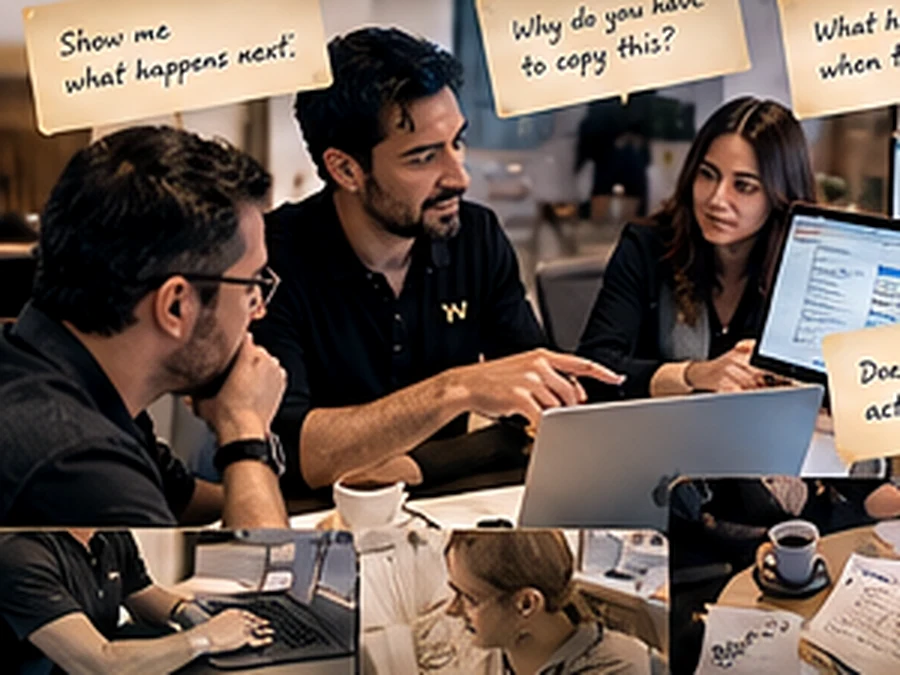 Working session around a laptop